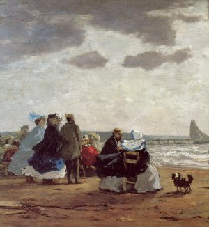 On the Beach, Dieppe by Eugene-Louis Boudin Oil Painting