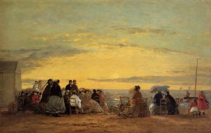 On the Beach, Sunset by Eugene-Louis Boudin Oil Painting