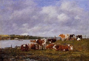 Pasturage, the Valley of the Touques by Eugene-Louis Boudin Oil Painting