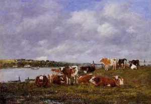 Pasturage, the Valley of the Touques by Eugene-Louis Boudin Oil Painting