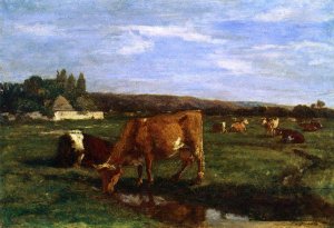 Pasture in the Touques Valley by Eugene-Louis Boudin Oil Painting