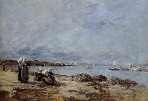 Plougastel, Women Waiting for the Ferry by Eugene-Louis Boudin Oil Painting