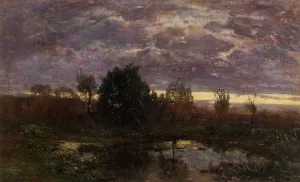 Pond at Sunset by Eugene-Louis Boudin - Oil Painting Reproduction