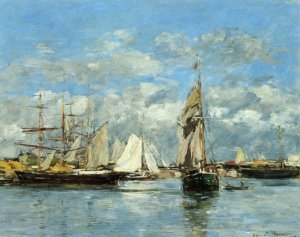 Port of Trouville, High Tide Oil painting by Eugene-Louis Boudin