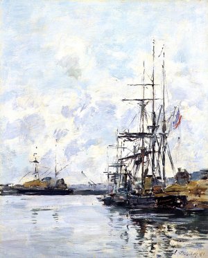 Port, Sailboats at Anchor by Eugene-Louis Boudin Oil Painting