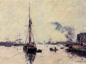 Port Scene by Eugene-Louis Boudin Oil Painting