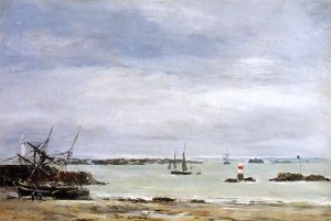 Portreiux, the Port at Low Tide by Eugene-Louis Boudin Oil Painting