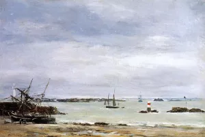 Portreiux, the Port at Low Tide by Eugene-Louis Boudin Oil Painting