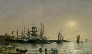 Portrieux, Boats at Anchor in Port by Eugene-Louis Boudin Oil Painting
