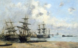 Portrieux, Boats in the Park by Eugene-Louis Boudin Oil Painting