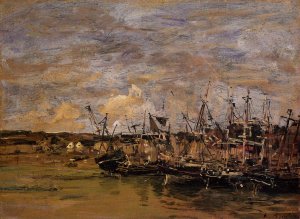 Portrieux, Fishing Boats at Low Tide by Eugene-Louis Boudin Oil Painting