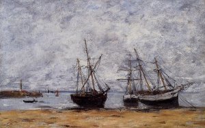 Portrieux, the Port at Low Tide by Eugene-Louis Boudin Oil Painting