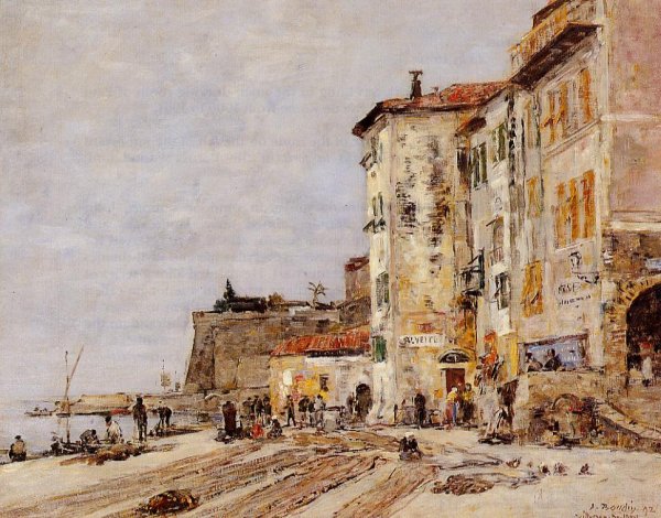 Quay at Villefranche by Eugene-Louis Boudin - Hand-Painted Oil Painting Reproduction