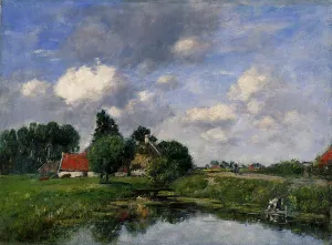 River near Dunkirk by Eugene-Louis Boudin - Oil Painting Reproduction