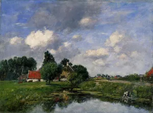River near Dunkirk Oil painting by Eugene-Louis Boudin