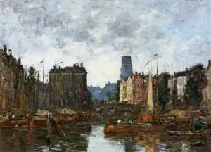 Rotterdam, the Pont de la Bourse by Eugene-Louis Boudin - Oil Painting Reproduction