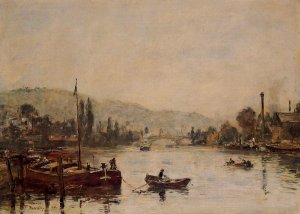 Rouen, the Santa-Catherine Coast, Morning Mist by Eugene-Louis Boudin Oil Painting