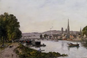 Rouen, View Over the River Seine by Eugene-Louis Boudin - Oil Painting Reproduction