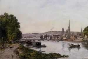 Rouen, View Over the River Seine by Eugene-Louis Boudin Oil Painting