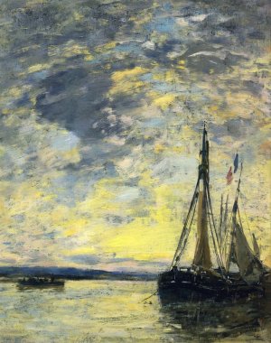 Sailboats at the Quay by Eugene-Louis Boudin Oil Painting