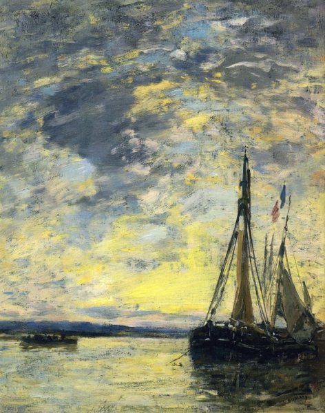 Sailboats at the Quay by Eugene-Louis Boudin - Hand-Painted Oil Painting Reproduction