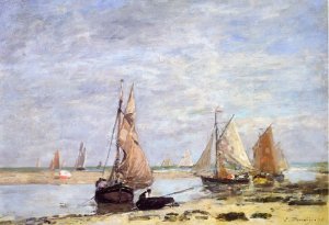 Sailboats near Trouville by Eugene-Louis Boudin Oil Painting