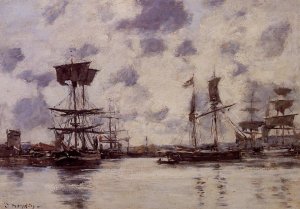 Sailing Boats at Anchor by Eugene-Louis Boudin Oil Painting