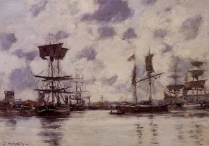 Sailing Boats at Anchor by Eugene-Louis Boudin Oil Painting