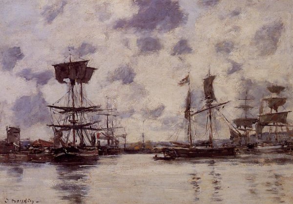 Sailing Boats at Anchor by Eugene-Louis Boudin - Hand-Painted Oil Painting Reproduction