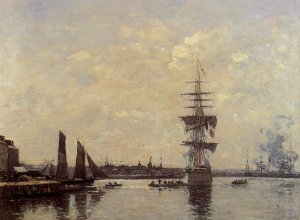 Sailing Boats at Quay by Eugene-Louis Boudin Oil Painting