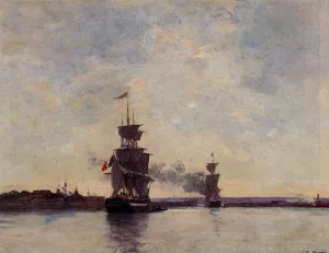 Sailing Ships Entering Port painting by Eugene-Louis Boudin