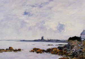 Saint-Vaast-la-Houghe, the Rocks and the Fort by Eugene-Louis Boudin Oil Painting