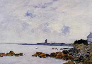Saint-Vaast-la-Houghe, the Rocks and the Fort by Eugene-Louis Boudin - Oil Painting Reproduction