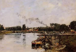 Saint Valery sur Somme, the Abbeville Canal by Eugene-Louis Boudin - Oil Painting Reproduction
