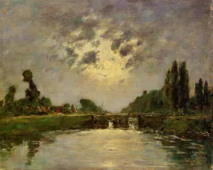 Saint-Valery-sur-Somme, the Bridge on the Lock by Eugene-Louis Boudin - Oil Painting Reproduction