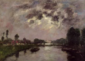 Saint-Valery-sur-Somme, the Canal d'Abbeville by Eugene-Louis Boudin - Oil Painting Reproduction