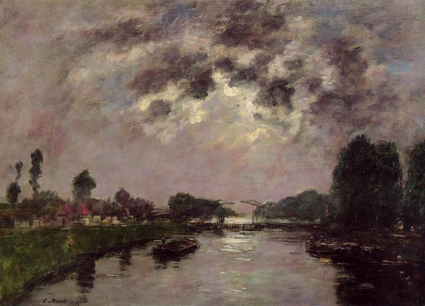 Main Product Photo of Saint-Valery-sur-Somme, the Canal d'Abbeville Painting by Eugene-Louis Boudin