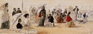 Scene on the Beach by Eugene-Louis Boudin Oil Painting