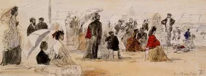 Scene on the Beach by Eugene-Louis Boudin Oil Painting