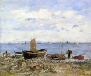 Shore at Sainte-Adresse, Low Tide by Eugene-Louis Boudin Oil Painting