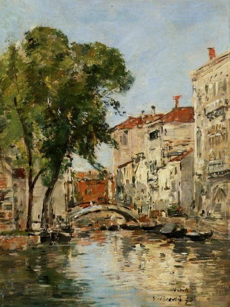 Small Canal in Venice by Eugene-Louis Boudin - Hand-Painted Oil Painting Reproduction