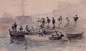 Study for 'Marines Landing in Brest Harbor' by Eugene-Louis Boudin Oil Painting