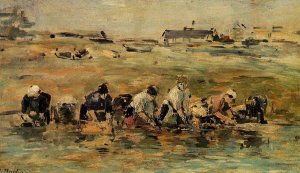 Study of Laundresses by Eugene-Louis Boudin Oil Painting