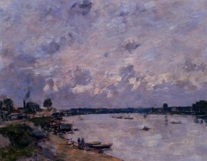 The Banks of the Seine at Caudebec en Caux by Eugene-Louis Boudin Oil Painting