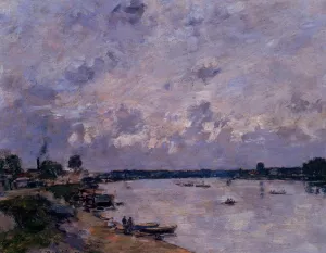 The Banks of the Seine at Caudebec en Caux by Eugene-Louis Boudin - Oil Painting Reproduction