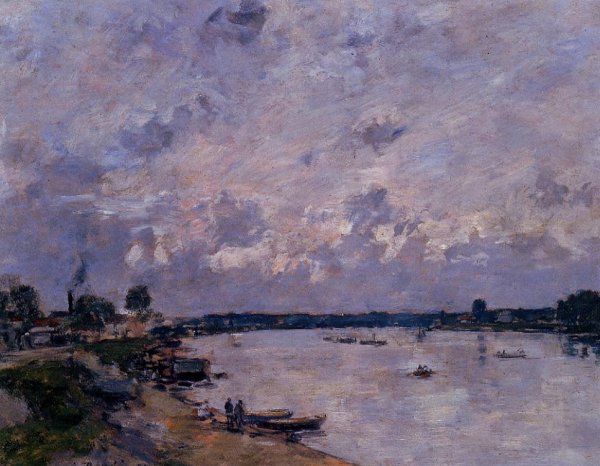 The Banks of the Seine at Caudebec en Caux by Eugene-Louis Boudin - Hand-Painted Oil Painting Reproduction