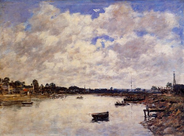 The Banks of the Touques by Eugene-Louis Boudin - Hand-Painted Oil Painting Reproduction
