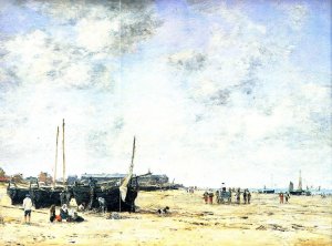The Beach at Berck by Eugene-Louis Boudin Oil Painting