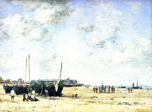 The Beach at Berck by Eugene-Louis Boudin - Hand-Painted Oil Painting Reproduction