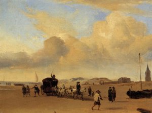 The Beach at Scheveningen after Adriaen van de Valde by Eugene-Louis Boudin Oil Painting